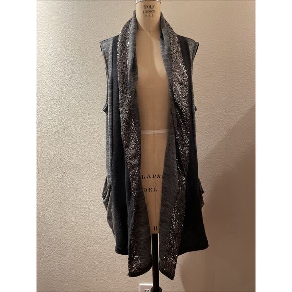 Juicy Couture Sweaters - juicy couture, sleeveless knit long open cardigan, sequins, large